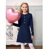 Haloumoning Girls Long Sleeve Sweater Dress Kids Casual Front Button A-Line Knit Fall Dresses 5-14 Years(Navy)