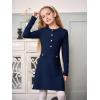 Haloumoning Girls Long Sleeve Sweater Dress Kids Casual Front Button A-Line Knit Fall Dresses 5-14 Years(Navy)