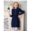Haloumoning Girls Long Sleeve Sweater Dress Kids Casual Front Button A-Line Knit Fall Dresses 5-14 Years(Navy)