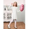Haloumoning Girls Long Sleeve Sweater Dress Kids Casual Front Button A-Line Knit Fall Dresses 5-14 Years(White)