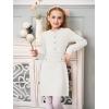 Haloumoning Girls Long Sleeve Sweater Dress Kids Casual Front Button A-Line Knit Fall Dresses 5-14 Years(White)