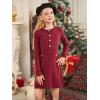 Haloumoning Girls Long Sleeve Sweater Dress Kids Casual Front Button A-Line Knit Fall Dresses 5-14 Years(Wine Red)