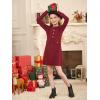 Haloumoning Girls Long Sleeve Sweater Dress Kids Casual Front Button A-Line Knit Fall Dresses 5-14 Years(Wine Red)