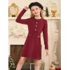 Haloumoning Girls Long Sleeve Sweater Dress Kids Casual Front Button A-Line Knit Fall Dresses 5-14 Years(Wine Red)