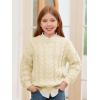 Haloumoning Girls Pullover Sweaters Kids Cute Cable Knit Long Sleeve Crewneck Chunky Jumper Tops 5-14 Years(Beige)