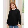 Haloumoning Girls Pullover Sweaters Kids Cute Cable Knit Long Sleeve Crewneck Chunky Jumper Tops 5-14 Years(Black)