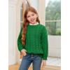 Haloumoning Girls Pullover Sweaters Kids Cute Cable Knit Long Sleeve Crewneck Chunky Jumper Tops 5-14 Years(Green)