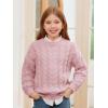 Haloumoning Girls Pullover Sweaters Kids Cute Cable Knit Long Sleeve Crewneck Chunky Jumper Tops 5-14 Years(Pink)