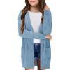 Girls Cardigans Kids Fashion Open Front Long Sleeve Knit Sweaters Outerwear with Pockets 5-14 Years(Blue)