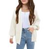 Girls Long Sleeve Cardigan Casual Open Front Lantern Sleeve Smoke Cuff Knit Sweater with Pockets for Kids 5-14 Years(Beige)