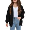 Girls Long Sleeve Cardigan Casual Open Front Lantern Sleeve Smoke Cuff Knit Sweater with Pockets for Kids 5-14 Years(Black)