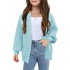 Girls Long Sleeve Cardigan Casual Open Front Lantern Sleeve Smoke Cuff Knit Sweater with Pockets for Kids 5-14 Years(Blue)