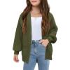 Girls Long Sleeve Cardigan Casual Open Front Lantern Sleeve Smoke Cuff Knit Sweater with Pockets for Kids 5-14 Years(Green)