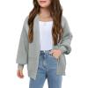 Girls Long Sleeve Cardigan Casual Open Front Lantern Sleeve Smoke Cuff Knit Sweater with Pockets for Kids 5-14 Years(Grey)