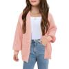 Girls Long Sleeve Cardigan Casual Open Front Lantern Sleeve Smoke Cuff Knit Sweater with Pockets for Kids 5-14 Years(Pink)