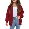 Girls Long Sleeve Cardigan Casual Open Front Lantern Sleeve Smoke Cuff Knit Sweater with Pockets for Kids 5-14 Years(Red)