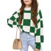 Girls Sweaters Kids Fashion Plaid Mock Neck Pullover Sweater Tops 5-14 Years(Green)
