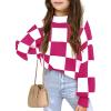 Girls Sweaters Kids Fashion Plaid Mock Neck Pullover Sweater Tops 5-14 Years(Hot Pink)