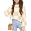 Girls Sweaters Kids Fashion Plaid Mock Neck Pullover Sweater Tops 5-14 Years(Khaki)