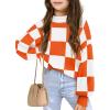 Girls Sweaters Kids Fashion Plaid Mock Neck Pullover Sweater Tops 5-14 Years(Orange)
