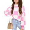 Girls Sweaters Kids Fashion Plaid Mock Neck Pullover Sweater Tops 5-14 Years(Pink)