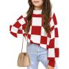 Girls Sweaters Kids Fashion Plaid Mock Neck Pullover Sweater Tops 5-14 Years(Red)