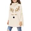 Haloumoning Girls Christmas Sweater Kids Oversized Turtleneck Cute Reindeer Sweaters with Side Slit(Beige)