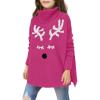 Haloumoning Girls Christmas Sweater Kids Oversized Turtleneck Cute Reindeer Sweaters with Side Slit(Hot Pink)