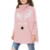 Haloumoning Girls Christmas Sweater Kids Oversized Turtleneck Cute Reindeer Sweaters with Side Slit(Pink)