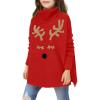 Haloumoning Girls Christmas Sweater Kids Oversized Turtleneck Cute Reindeer Sweaters with Side Slit(Red)