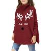Haloumoning Girls Christmas Sweater Kids Oversized Turtleneck Cute Reindeer Sweaters with Side Slit(Wine Red)