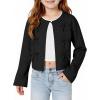 Haloumoning Girls Cropped Cardigan Sweater Kids Cute Bow Long Sleeve Knitted Sweaters Tops 5-14 Years(Black)