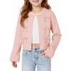 Haloumoning Girls Cropped Cardigan Sweater Kids Cute Bow Long Sleeve Knitted Sweaters Tops 5-14 Years(Pink)