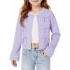 Haloumoning Girls Cropped Cardigan Sweater Kids Cute Bow Long Sleeve Knitted Sweaters Tops 5-14 Years(Purple)