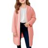 Haloumoning Girls Long Cardigan Sweaters Kids Oversized Open Front Knit Outerwear with Pockets 5-14 Years(Pink)