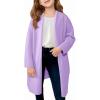 Haloumoning Girls Long Cardigan Sweaters Kids Oversized Open Front Knit Outerwear with Pockets 5-14 Years(Purple)