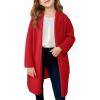 Haloumoning Girls Long Cardigan Sweaters Kids Oversized Open Front Knit Outerwear with Pockets 5-14 Years(Red)