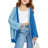 Haloumoning Girls Oversized Batwing Sleeve Cardigan Sweaters Kids Fashion Open Front Color Block Outerwear(Blue)
