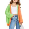 Haloumoning Girls Oversized Batwing Sleeve Cardigan Sweaters Kids Fashion Open Front Color Block Outerwear(Green)