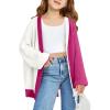 Haloumoning Girls Oversized Batwing Sleeve Cardigan Sweaters Kids Fashion Open Front Color Block Outerwear(Peach Red)