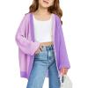 Haloumoning Girls Oversized Batwing Sleeve Cardigan Sweaters Kids Fashion Open Front Color Block Outerwear(Purple)