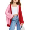Haloumoning Girls Oversized Batwing Sleeve Cardigan Sweaters Kids Fashion Open Front Color Block Outerwear(Red)