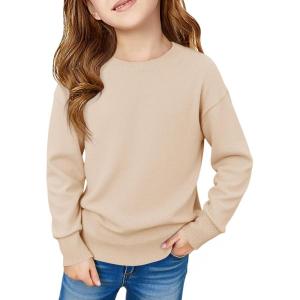 Haloumoing Girls Long Sleeve Sweaters Kids Casual Crew Neck Knit Cute Fall Pullover Tops 5-14 Years(Apricot)