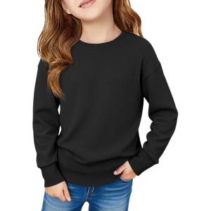 Haloumoing Girls Long Sleeve Sweaters Kids Casual Crew Neck Knit Cute Fall Pullover Tops 5-14 Years(Black)