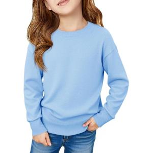 Haloumoing Girls Long Sleeve Sweaters Kids Casual Crew Neck Knit Cute Fall Pullover Tops 5-14 Years(Blue)