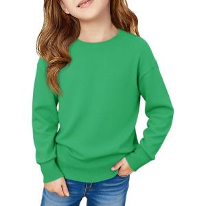 Haloumoing Girls Long Sleeve Sweaters Kids Casual Crew Neck Knit Cute Fall Pullover Tops 5-14 Years(Green)