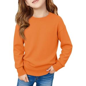 Haloumoing Girls Long Sleeve Sweaters Kids Casual Crew Neck Knit Cute Fall Pullover Tops 5-14 Years(Orange)