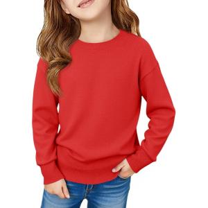 Haloumoing Girls Long Sleeve Sweaters Kids Casual Crew Neck Knit Cute Fall Pullover Tops 5-14 Years(Red)