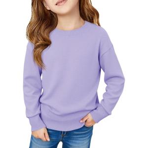 Haloumoing Girls Long Sleeve Sweaters Kids Casual Crew Neck Knit Cute Fall Pullover Tops 5-14 Years(Violet)