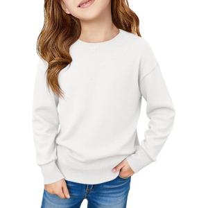 Haloumoing Girls Long Sleeve Sweaters Kids Casual Crew Neck Knit Cute Fall Pullover Tops 5-14 Years(White)